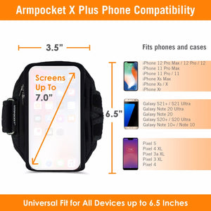 Armpocket X Plus armband for iPhone 13/12/11 Pro Max, XS Max Galaxy Note 20/S21/20 Ultra & large full screen devices