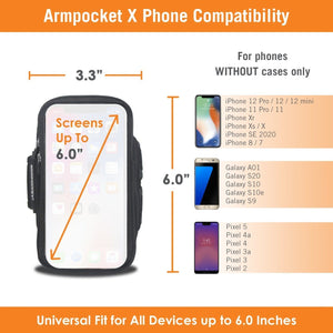 Armpocket X for iPhone 14/13/ 13Pro/12/12 Pro/11/11 Pro/X/XS Galaxy S10/S20 and other bezel-less phones