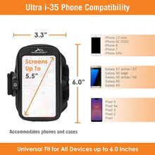 Load image into Gallery viewer, Ultra i-35 Smartphone Armband for iPhone 8/7/6/SE, Galaxy S7/S6, Google Pixel 3 &amp; more Fits Screens Up To 5.5&quot;
