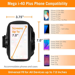 Armpocket Mega i-40 Plus Armband for iPhone 13/12/11 Pro Max/XS Max, 8/7/6 Plus, Galaxy Note 20 Ultra/S21/S20+